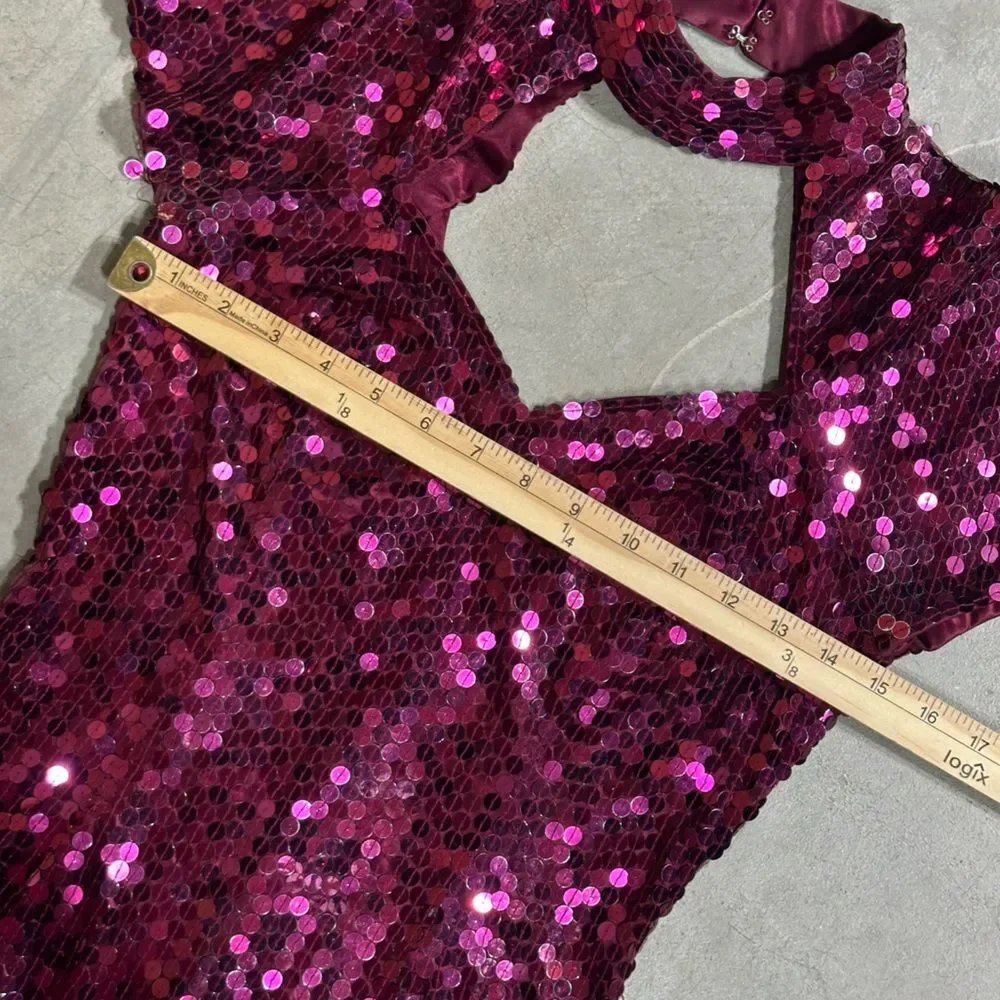 Vintage 90s Niteline by Della Roufogali Sequin Cocktail Dress Pink Fuschia Sz 4 - Picture 8 of 12